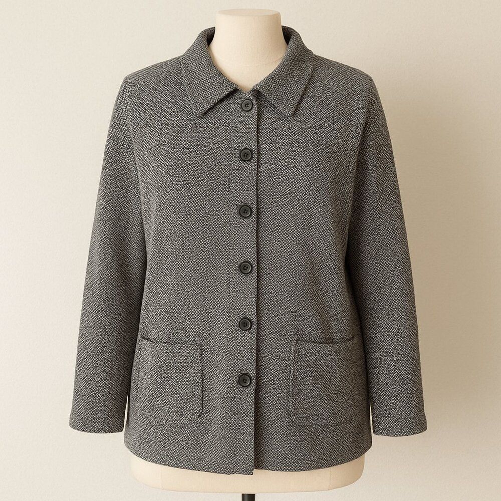 Cricket Lane Knit Button-Front Jacket Large Classic Collar/Pockets EUC